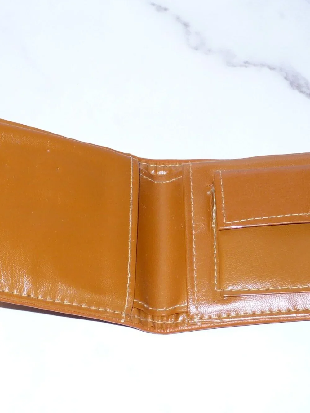 Vintage 1970's Brown Vinyl Billfold Pocket Wallet Green and Gold Design
